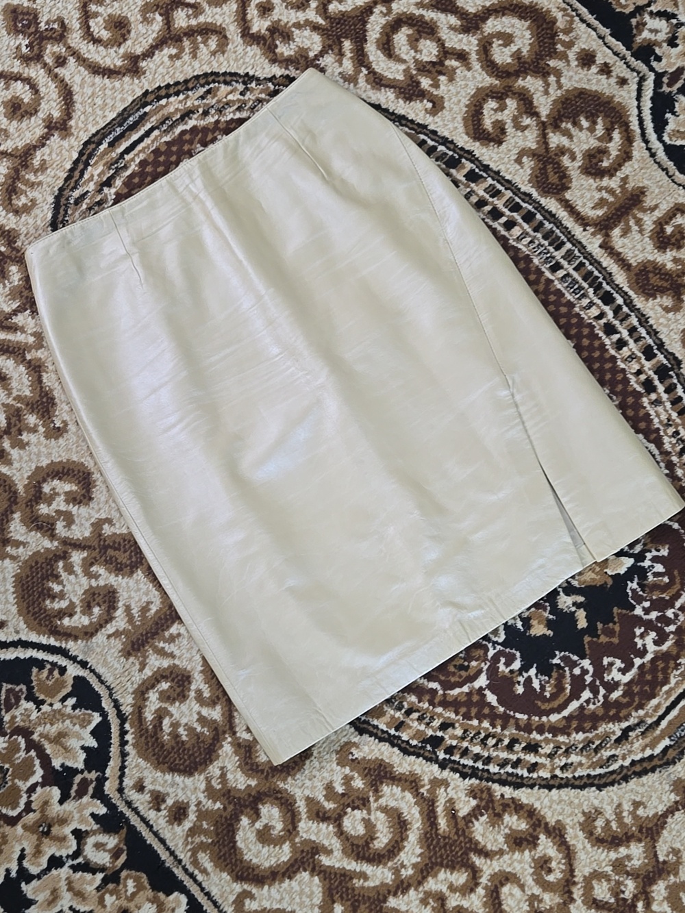 Danier Vintage Cream Leather Pencil Skirt With Slit Boho Western Retro Y2K